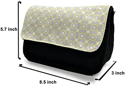 Зачудувачки случај на апстрактен молив, точки со дијамантски форми, торба со молив со ткаенини со двоен патент, 8,5 x 5,5, сива и жолта