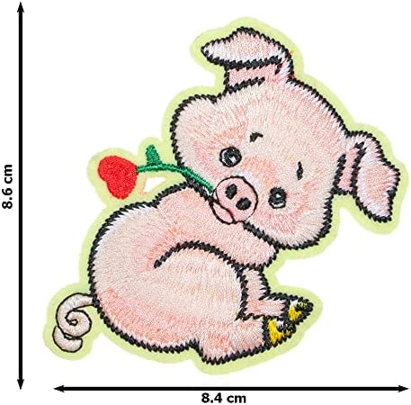 JPT - Симпатична свињи во убов и цвет везено аплико железо/шијте на закрпи значка Симпатична лого -лепенка на елек -кошула