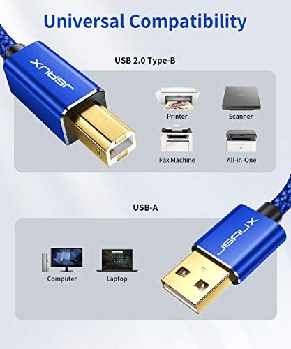 JSAUX Печатач Кабел, 6FT USB 2.0 Тип Машки До Б Машки Печатач Скенер Кабел Со Голема Брзина Компатибилен СО HP, Canon, Dell, Epson, Lexmark, Xerox, Samsung И Многу Повеќе