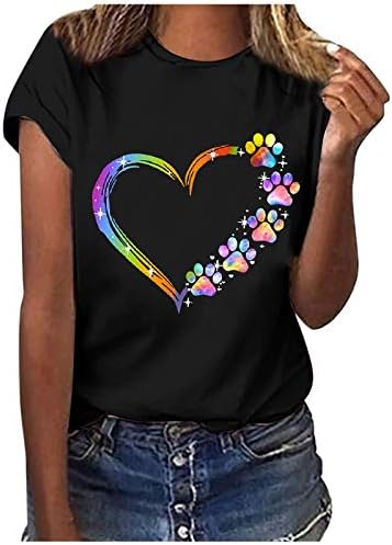Fvbhty жени маици летни кошули срце со опуштена кошула со кратки ракави со кратки ракави