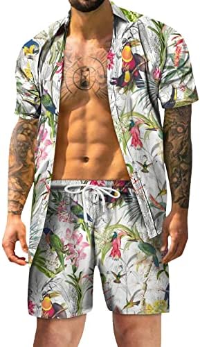 Маички кошули Менс печатено лето пролетно машка случајна кратка копче сет за обични ракави со шорцеви на плажа и смокинг