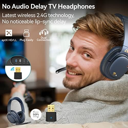 Слушалки за откажување на активни бучава Ankbit, слушалки за безжични Bluetooth за Bluetooth за TV со MIC и USB Dongle ， LDAC,