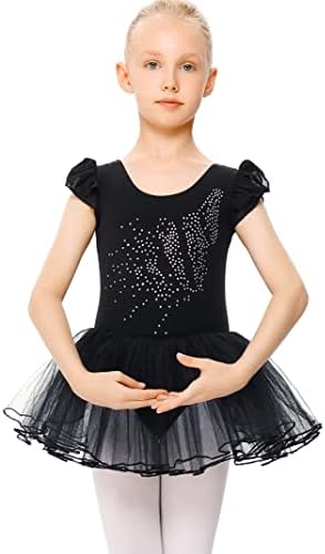 Lionjie мали девојчиња искривена ракав со дијамантски рафли со лак балет танц фустан туту здолниште леотарди