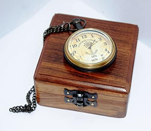 Лондон Викторијан 1876 поморски часовници Наутички декор w/дрвена кутија