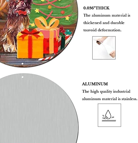 Божиќни Венци Знаци Новогодишна Елка Куче Дедо Мраз Шапка Акварел Сликарство Круг Метал Знак Виси Божиќ Украси Потресени Стилски Калај Знаци За Дневна Соба Влезна