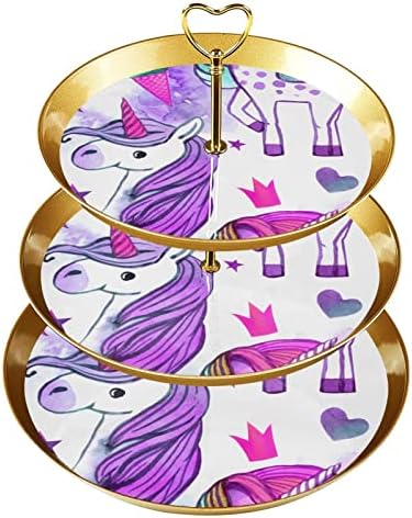 Држач За Држач За Кекси Пластичен Држач За Торта За Десерт Држач За 3 Нивоа Штанд За Сервирање Држач За Прикажување, Еднорог Цртан Филм Виолетова Розова Виножито