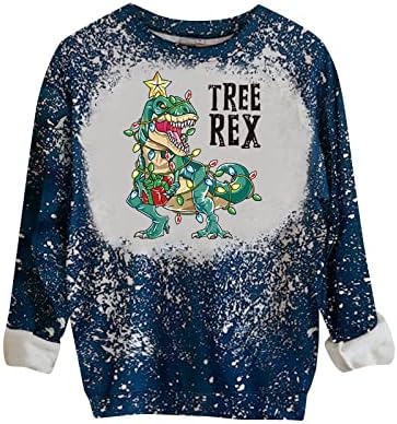 Возвали Среќна Божиќна маичка за жени трендовски вратоврска боја преголем пуловер y2k xmas дрво печатење врвови од ракави кошули за ракави