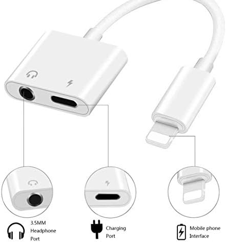 Адаптер за слушалки за iPhone, [сертифициран Apple MFI] 2 во 1 Молња до 3,5мм слушалки и адаптер за полнач на приклучокот Aux Audio dongle компатибилен со iPhone 14 13 12 11 11 Pro XS XR X 8 iPad iPad