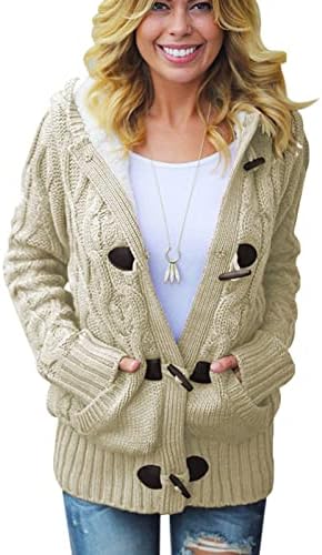 Мебамок женски зимски палто со качулка со кабелци со кабелски плетен џемпер -палто надворешна облека со џебни палта