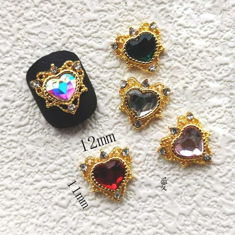 10 парчиња јапонски срцев дизајн за нокти уметнички уметнички алуминиумски дизајнери кристални шарми накит за украсување на уметност