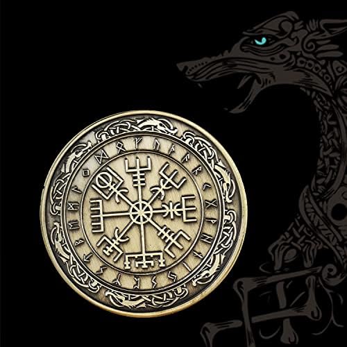 Викинг Вегвисир Монета Викинг Компас Монета Wayfinder Симбол Нордиската Митологија Талисман