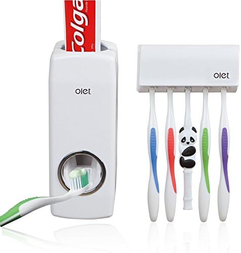 Lak -Sen Dispenser за паста за заби автоматски паста за заби и стискач на паста и држач Поставете ги рацете бесплатно - 5 држач за четки,