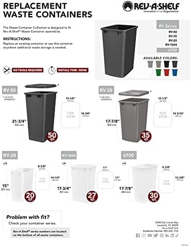Rev-A-Sholf RV-1024-52 Голем 27 кварта за замена Дома кујна повеќенаменска ѓубре или отпадоци за контејнери за отпад, корпа за корпи за