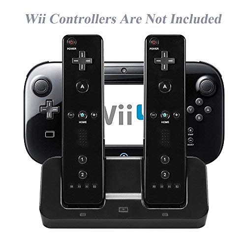 Заменлива Wii полнач, станица за полнење Wii Wii Dock Stand For Wii Remote & заменлива Wii GamePad, 2 парчиња 2800mAh Батерии и кабел за полнење -Black