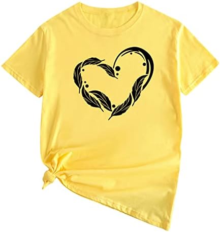 Hgccgdu плус големина основни маички за жени, кратки ракави екипаж на срцев отпечаток летен туника врвови случајна лабава тинејџерска