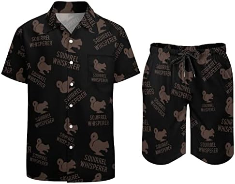 Weedkeycat Верверица шепот на машка облека за плажа 2 парчиња Хавајско копче надолу со кошула Краток ракав и шорцеви