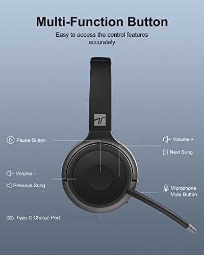 Слушалките за Bluetooth Trucker Bluetooth, безжични слушалки со микрофон за откажување на бучава ENC и MUTE, v5.0 Handfree Bluetooth слушалки за возење/деловна/канцеларија компатибилна со iPhon