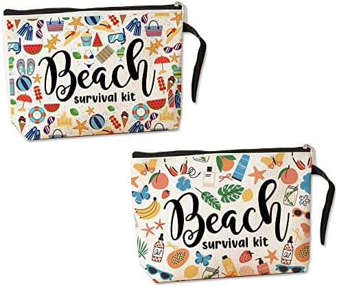 Јзтко Комплет За Преживување на Плажа 2 ПАРЧИЊА Козметичка Торба За Жени Смешна Торба За Шминкање На Плажа Подароци Додатоци За Плажа Торба