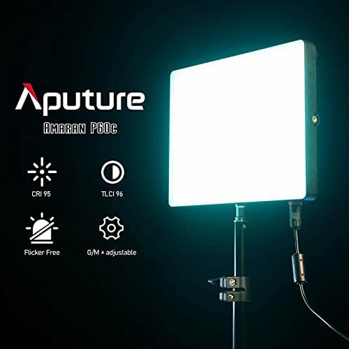 Aputure AMARAN P60C 3-Светлосен Комплет, 60w RGBWW LED Видео Светлосен Панел 2500k-7500K CRI95 + / TLCI 96 +, 5900lux @ 1m, 10 Светлосни Ефекти Sidus Врска Апликација Поддршка