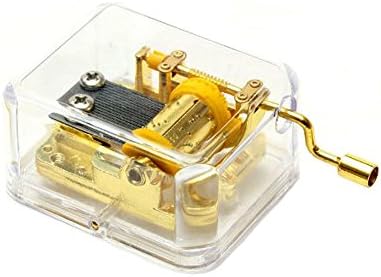 Fnly 18 белешки рачно пластична музичка кутија со движење со злато, Рудолф на музичката кутија со црвенокоси и ирваси, транспарентна,