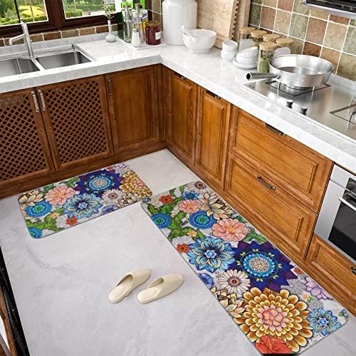 Aspmiz boho кујна мат 2 парчиња перничени анти-заморни кујнски килими, без лизгање меморија, пена, кујнски душеци и килими, кујна кујна удобност подни душеци за дома и кан