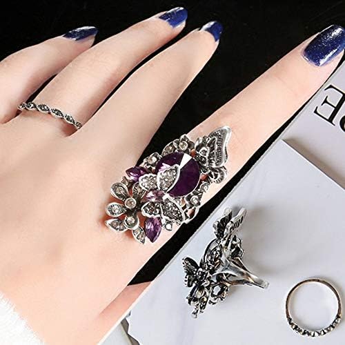 Womenените ветуваат прстен моден накит ретро сафир и аметист инлеј пеперутка прстен со две парчиња гроздобер прстени за појавување