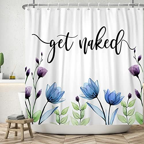 Lfeey Х-зраци виолетова сина лале за туширање завеса Смешна акварел цвеќиња Декоративна уметност Добијте гола ткаенина за завеси за туширање