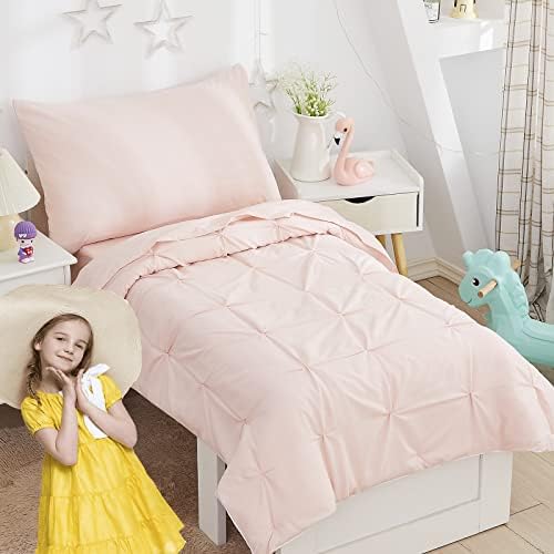 Brandream 7Pcs Розова Pintuck Дете Постелнина &засилувач; Бебе Креветчето Постелнина Утешител Во Собата Со Џунглата Слон Птици Цветни Дизајн