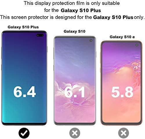[2 + 2 пакет] Galaxy S10 Plus Заштитник на екранот вклучува 2 пакувачки заштитен стаклен екран заштитник + 2 пакет затебнато на леќи за стаклена камера, 9H тврдост, 3Д криви, ант?