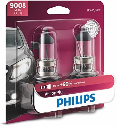 Филипс Автомобилско Осветлување 9008 / H13 VisionPlus Надградба На Сијалицата На Фаровите со До 60% Повеќе Визија, 2 Пакет