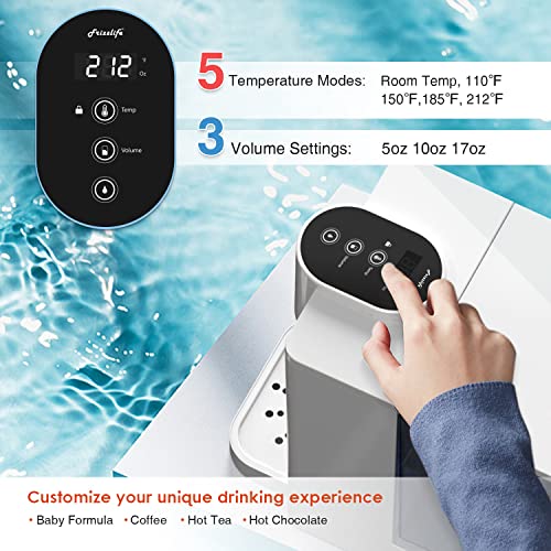 FrizzLife TF900 INSTANT INSTANT HOT WATER DISPENSER филтер, систем за филтрирање на вода Countertop, 5 температури и 3 Поставки за волумен,