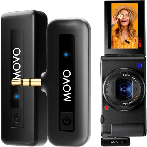 Микрофон за безжичен мини фотоапарати Movo за снимање на видео- безжичен предавател од 2.4GHz со клип на лавалиер микрофон за DSLR, камера без огледала- компактен микрофон