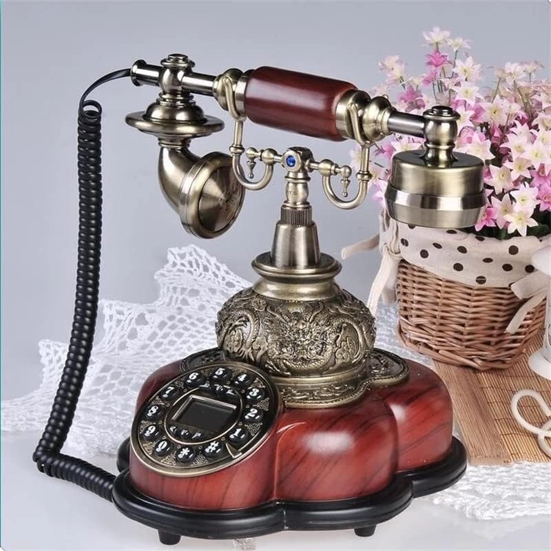 Телефонска смола со антички кабели Trexd фиксна дигитална ретро телефонска копче бирање гроздобер декоративни ротациони телефони со фиксна линија за дома