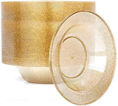 Пластични чинии Ilyapa 12oz сет од 100 - златен сјај од 12 мл тешки десерт за еднократна употреба за еднократна употреба за свадба или забава