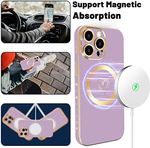 Womdakon Магнетна Кутија за Iphone 13 Pro Max Телефон Случај За Жени, Симпатична Љубов Срце Мека Magsafe Случај, Покрена Целосна Заштита