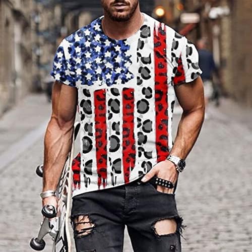 lcepcy mens голема и висока американска кошула со американско знаме Обичен екипаж за кратки ракави со кратки ракави на 4 -ти јули патриотски
