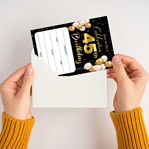 Картички За Покана за 45-ти Роденден Со Пликови - Класична Златна Тема Пополнете Ја Празната Роденденска Забава Покани Картички, За Маж, Жена Забавува Банкет Забава ?