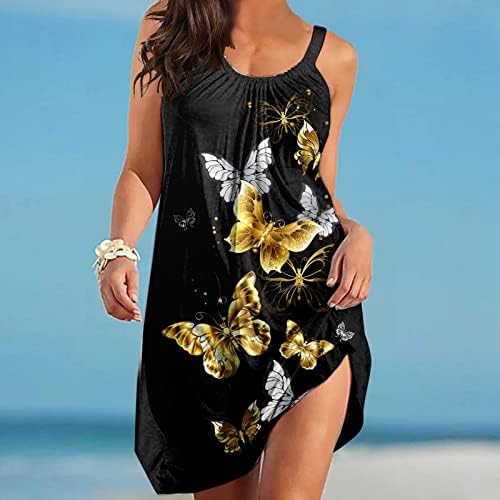 Макси летни фустани за жени Погоден фустан за жени лабава без ракави печатење фустан од плажа Сандес секси мода