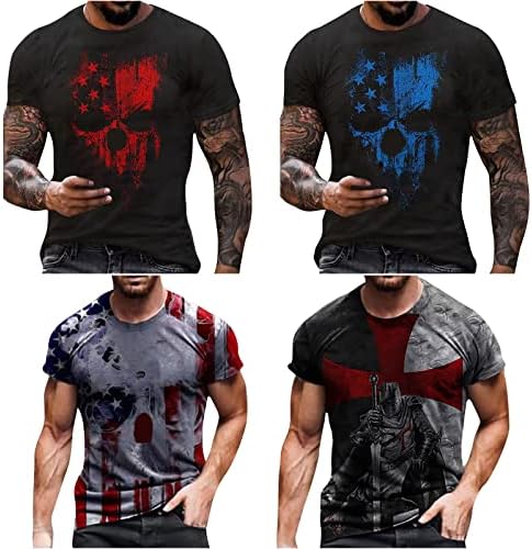 Маичка маица со американско знаме лето лето-обичен кратки ракави графички печати врвови ладно вежбање на мускулите Атлетика, патриотска