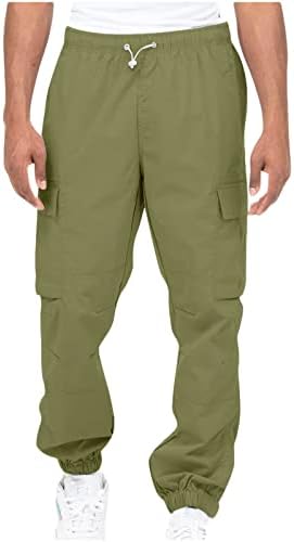 Озммјан карго панталони за мажи цврсти обични повеќекратни џебови еластична фитнес на отворено директно тип долги карго панталони