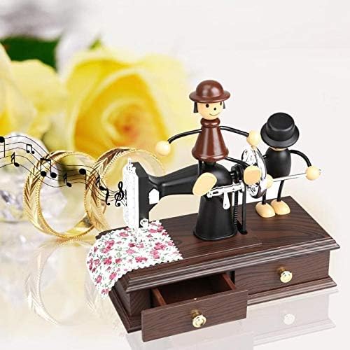 N/A гроздобер мини машина за шиење облик музички кутија Механички кутии за накит за роденденски украс украс украс