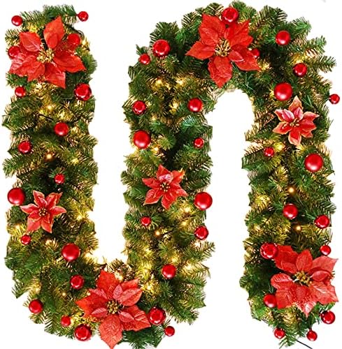 Божиќна Осветлена Венец 8,9 Стапки 50 Божиќни Топки Божиќен Christmasан Со Светла Управувани Со Батерии Божиќ Вештачки Цветни Растенија Божиќен Декор На Отворено Божиќн?