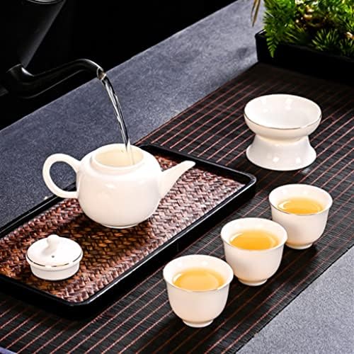 Mmllzel бел порцелан Кинески бел кунг фу чај сет со бело цртање златен подарок за подароци кутија за подароци