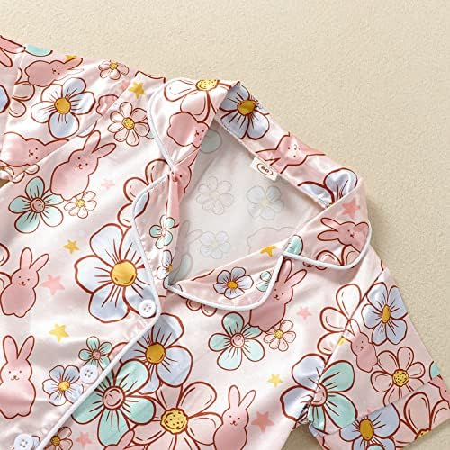 Детско дете бебе девојчиња свилени пижами постави копче за кратки ракави на кошула и шорцеви Велигденски пижами за девојчиња