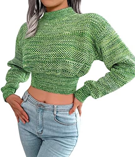 Џемпер за жени миди должина модерна боја долга ракав половината затворен отворен папок џемпер за кратки пуловер