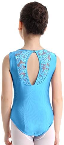 MSEMIS Kids Girls Floral Clace Splice Cutout Back Leotard Ballet Dance Dancewear Gymniest Unitart