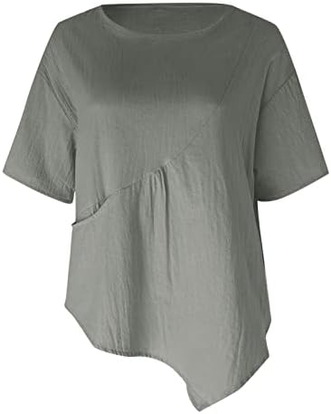 Nokmopo Работни кошули за жени мода 2023 година со кратки ракави памук и ленен обичен печатен маица врвови блуза
