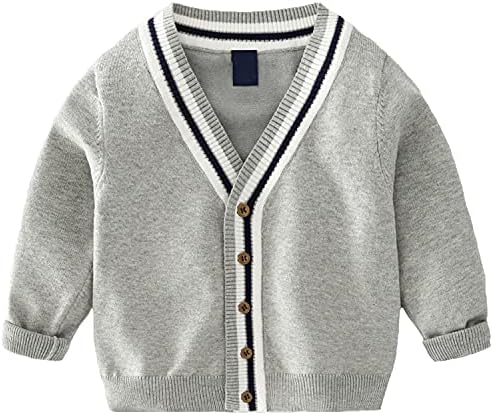 Baby Boys Button-Up Cardigan V-Neck плетен џемпер дете дете класичен обичен лесен ракав за надворешна облека од кардиган џемпер палто