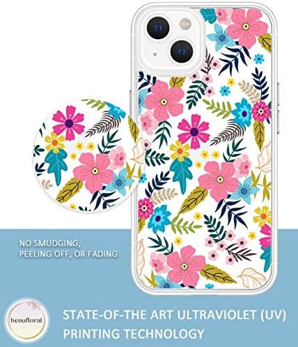 бофлорален за Цветен Iphone 14 Случај Јасно Со Дизајн За Жени Девојки | Заштитен Тврд Грб Отпорен На Удари Мек Браник | Цветните