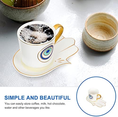 Topbathy чаши чај и чинии Злобно око за кафе сет: сина кригла со очи со керамичка хамса рачна чинија чинија чинија еспресо кафе чаши